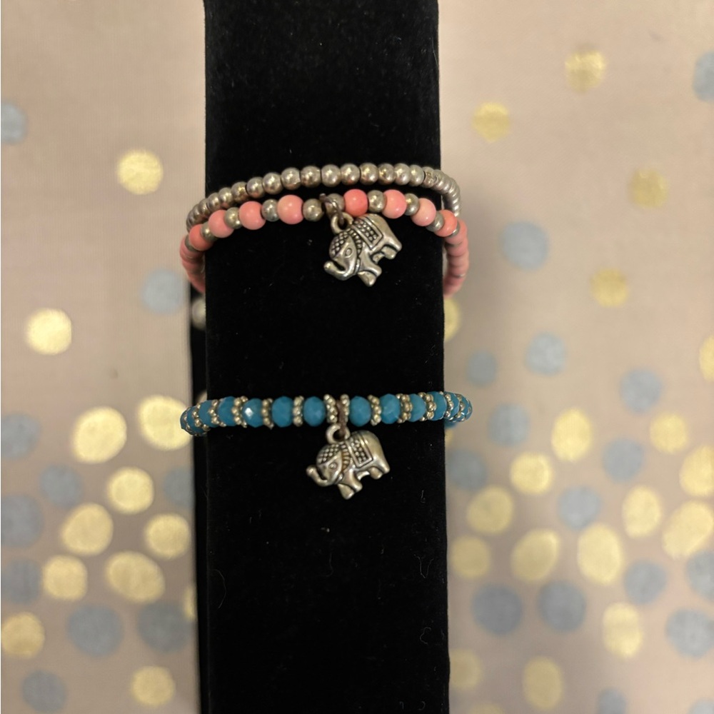 Pair of Handmade bead bracelets with elephant charms (Blue and Pink)